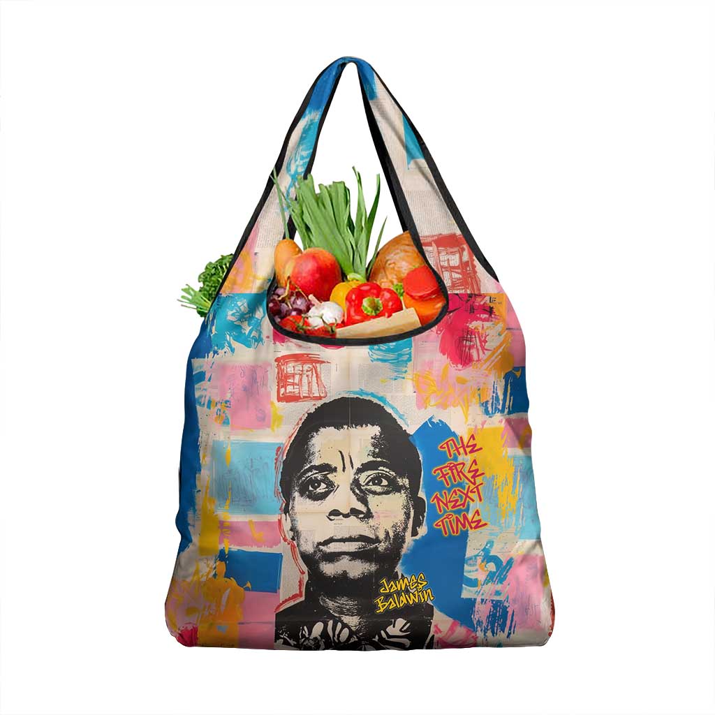 James Baldwin Grocery Bag Colorful Graffiti Style Portrait The Fire Next Time Text Bold Civil Rights Tribute - Wonder Print Shop