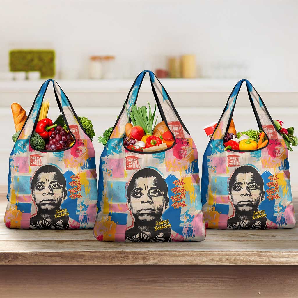 James Baldwin Grocery Bag Colorful Graffiti Style Portrait The Fire Next Time Text Bold Civil Rights Tribute - Wonder Print Shop