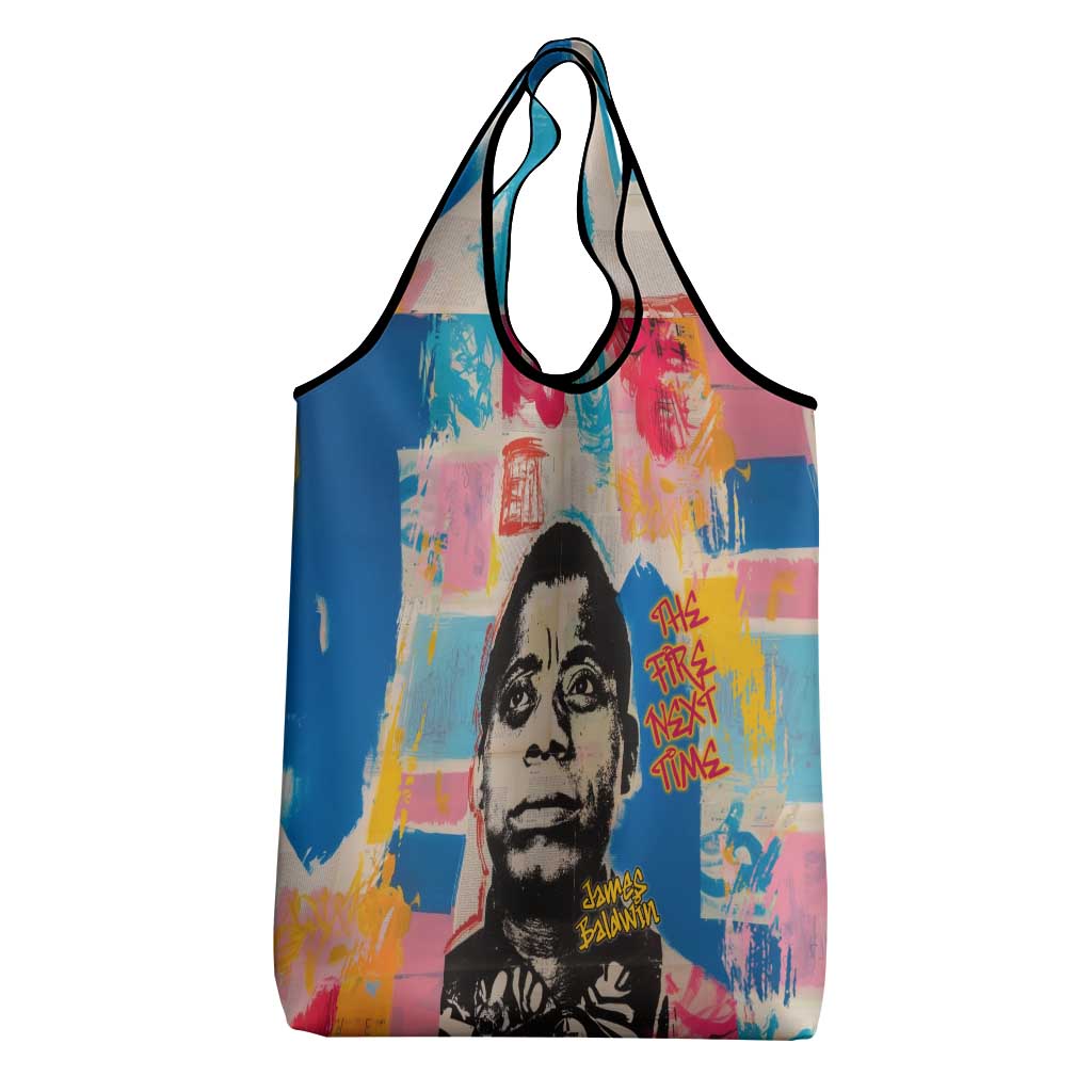 James Baldwin Grocery Bag Colorful Graffiti Style Portrait The Fire Next Time Text Bold Civil Rights Tribute - Wonder Print Shop