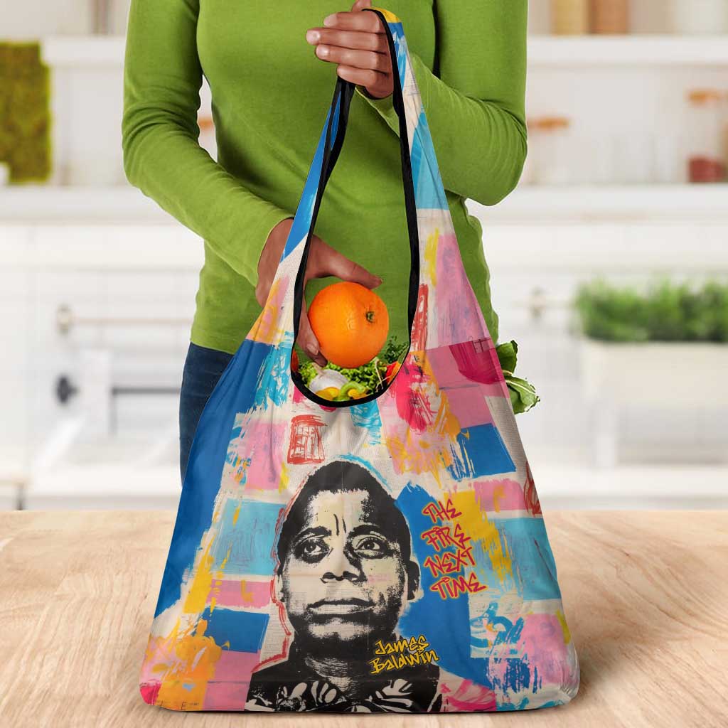 James Baldwin Grocery Bag Colorful Graffiti Style Portrait The Fire Next Time Text Bold Civil Rights Tribute - Wonder Print Shop