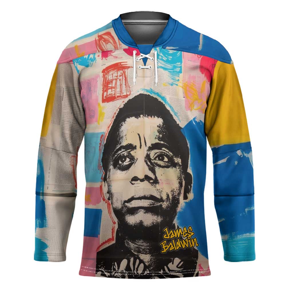 James Baldwin Hockey Jersey Colorful Graffiti Style Portrait The Fire Next Time Text Bold Civil Rights Tribute - Wonder Print Shop