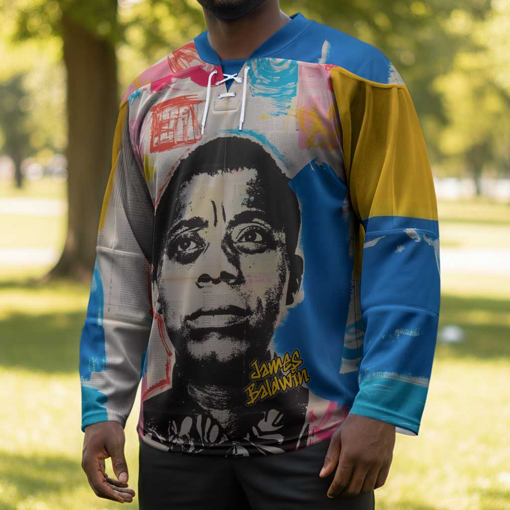 James Baldwin Hockey Jersey Colorful Graffiti Style Portrait The Fire Next Time Text Bold Civil Rights Tribute - Wonder Print Shop