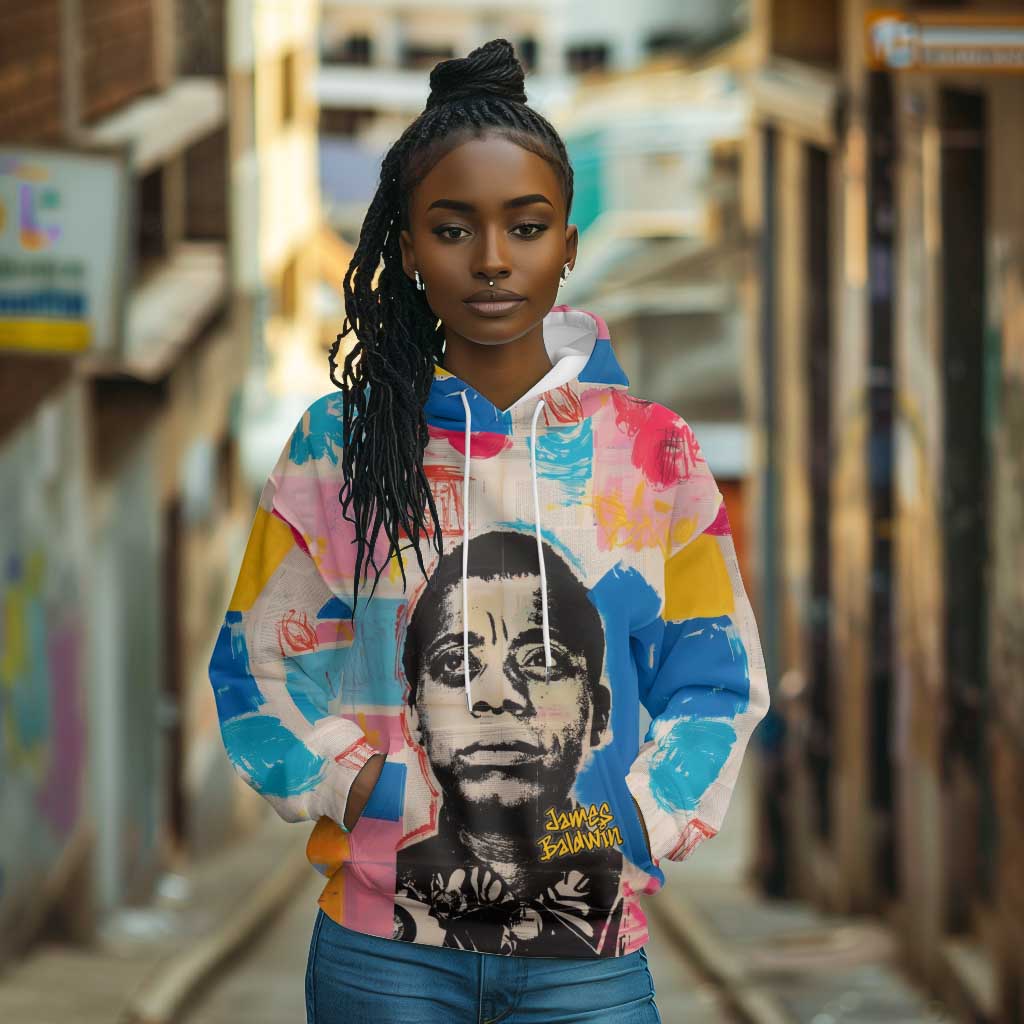 James Baldwin Hoodie Colorful Graffiti Style Portrait The Fire Next Time Text Bold Civil Rights Tribute - Wonder Print Shop