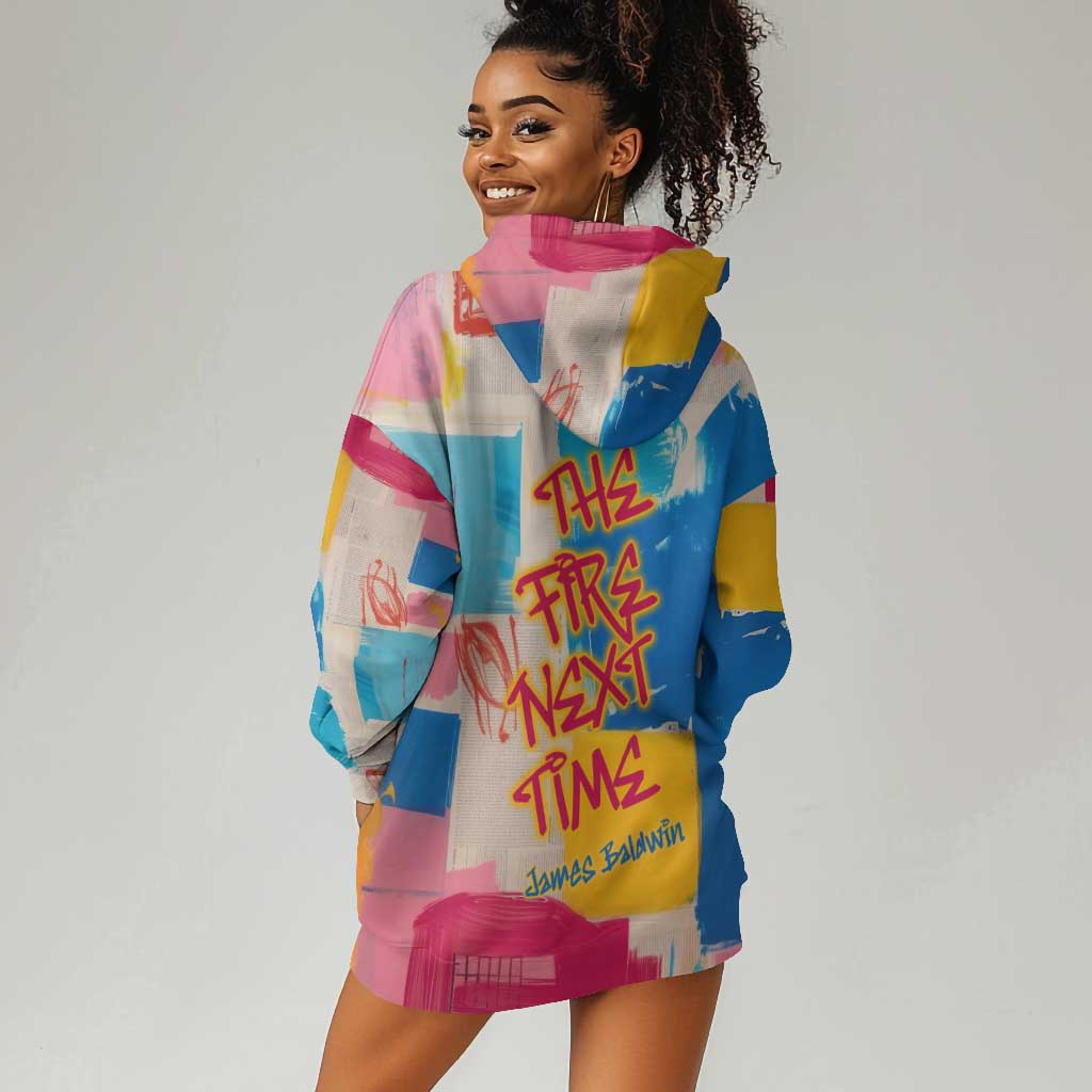 James Baldwin Hoodie Dress Colorful Graffiti Style Portrait The Fire Next Time Text Bold Civil Rights Tribute - Wonder Print Shop