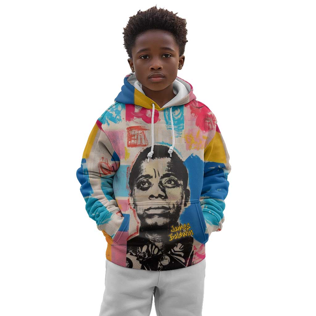 James Baldwin Kid Hoodie Colorful Graffiti Style Portrait The Fire Next Time Text Bold Civil Rights Tribute - Wonder Print Shop