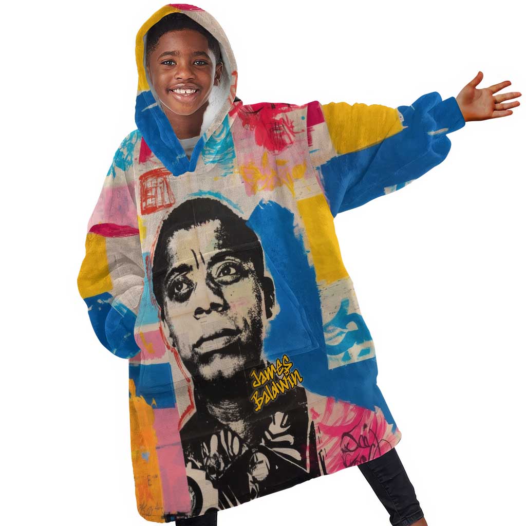 James Baldwin Kid Wearable Blanket Hoodie Colorful Graffiti Style Portrait The Fire Next Time Text Bold Civil Rights Tribute - Wonder Print Shop