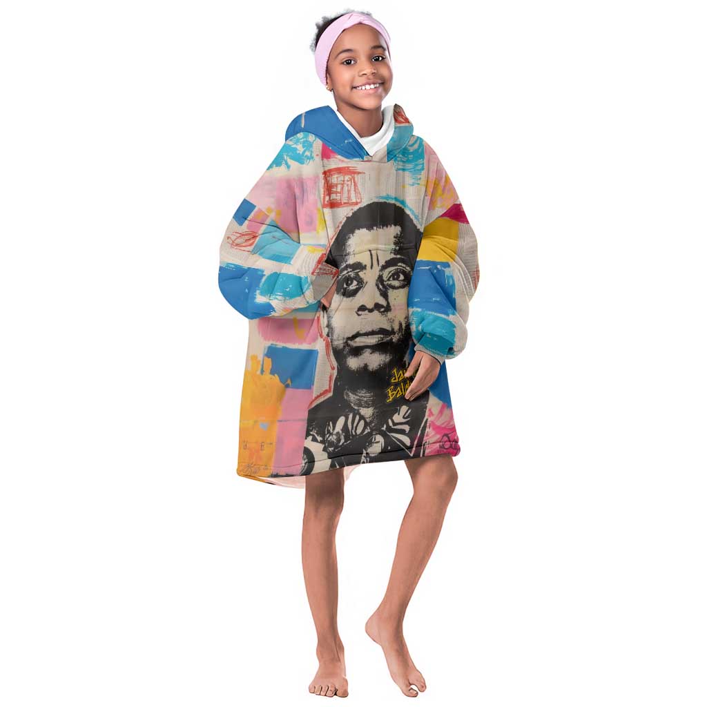 James Baldwin Kid Wearable Blanket Hoodie Colorful Graffiti Style Portrait The Fire Next Time Text Bold Civil Rights Tribute - Wonder Print Shop