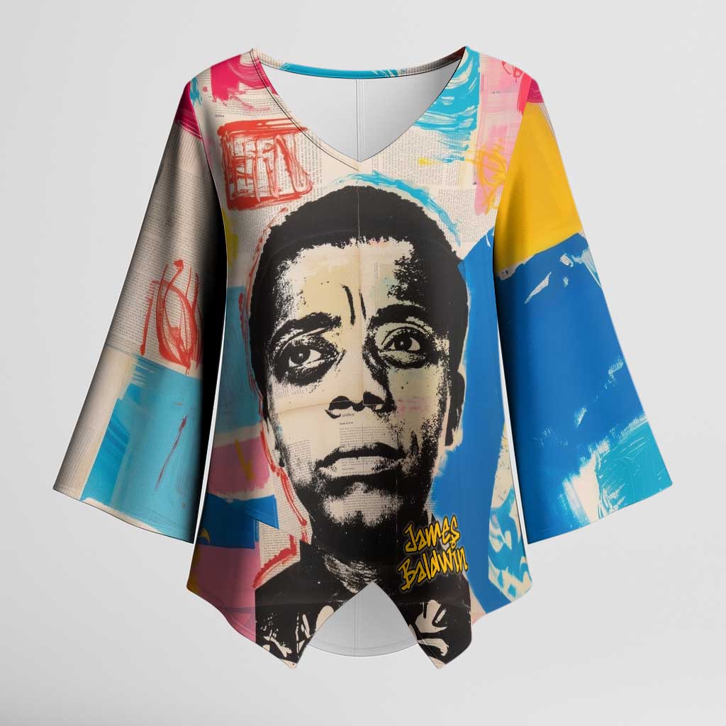James Baldwin Kimono Sleeve Blouse Colorful Graffiti Style Portrait The Fire Next Time Text Bold Civil Rights Tribute - Wonder Print Shop