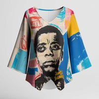 James Baldwin Kimono Sleeve Blouse Colorful Graffiti Style Portrait The Fire Next Time Text Bold Civil Rights Tribute - Wonder Print Shop