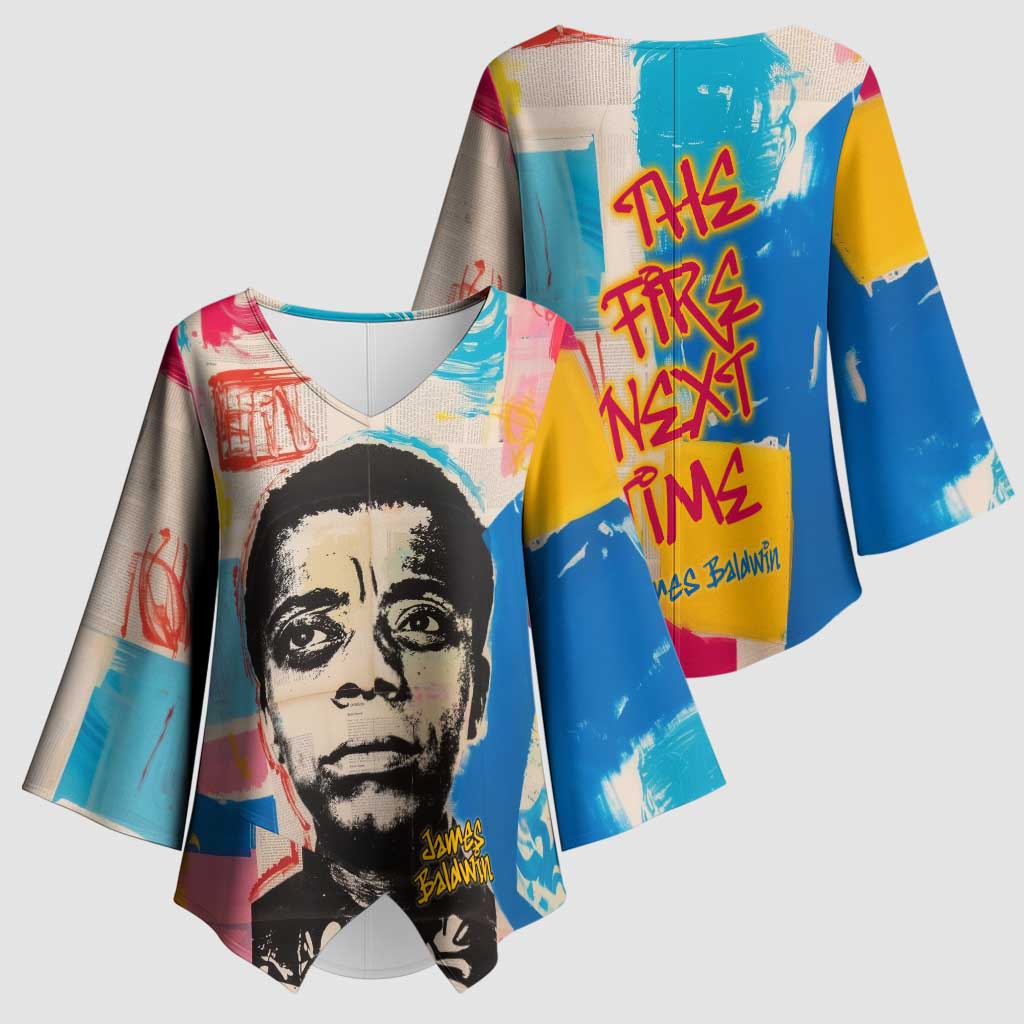 James Baldwin Kimono Sleeve Blouse Colorful Graffiti Style Portrait The Fire Next Time Text Bold Civil Rights Tribute - Wonder Print Shop