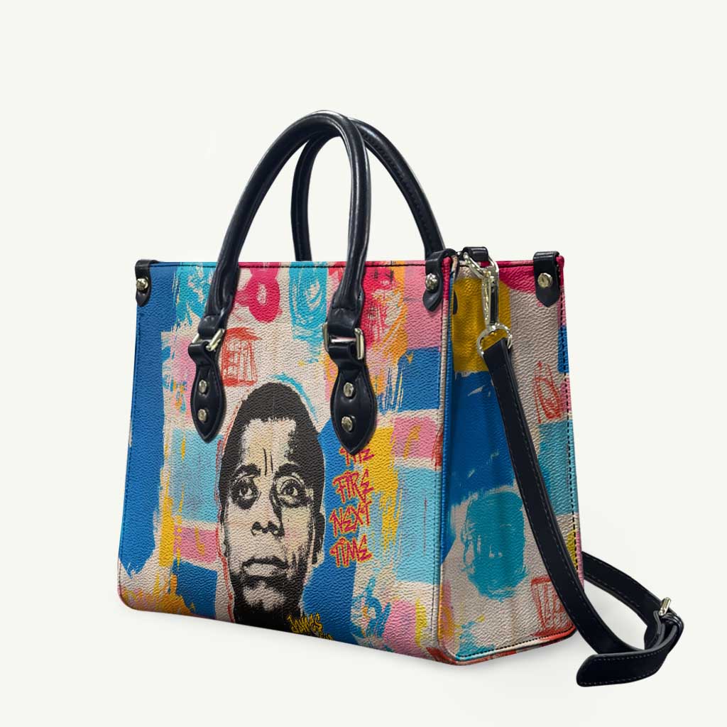 James Baldwin Leather Bag Colorful Graffiti Style Portrait The Fire Next Time Text Bold Civil Rights Tribute - Wonder Print Shop