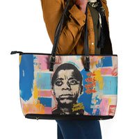 James Baldwin Leather Tote Bag Colorful Graffiti Style Portrait The Fire Next Time Text Bold Civil Rights Tribute - Wonder Print Shop