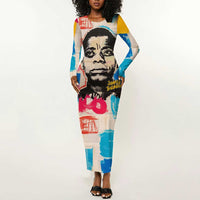 James Baldwin Long Sleeve Bodycon Dress Colorful Graffiti Style Portrait The Fire Next Time Text Bold Civil Rights Tribute - Wonder Print Shop