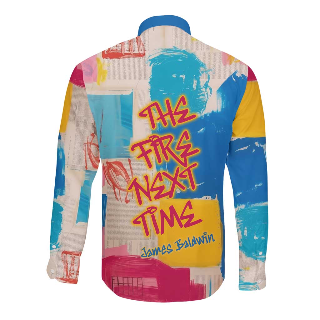 James Baldwin Long Sleeve Button Shirt Colorful Graffiti Style Portrait The Fire Next Time Text Bold Civil Rights Tribute - Wonder Print Shop