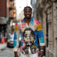 James Baldwin Long Sleeve Button Shirt Colorful Graffiti Style Portrait The Fire Next Time Text Bold Civil Rights Tribute - Wonder Print Shop