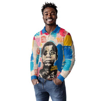 James Baldwin Long Sleeve Polo Shirt Colorful Graffiti Style Portrait The Fire Next Time Text Bold Civil Rights Tribute - Wonder Print Shop