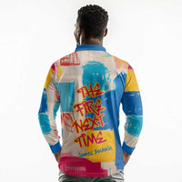 James Baldwin Long Sleeve Polo Shirt Colorful Graffiti Style Portrait The Fire Next Time Text Bold Civil Rights Tribute - Wonder Print Shop