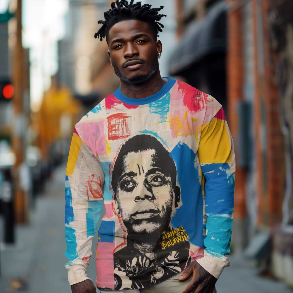 James Baldwin Long Sleeve Shirt Colorful Graffiti Style Portrait The Fire Next Time Text Bold Civil Rights Tribute - Wonder Print Shop