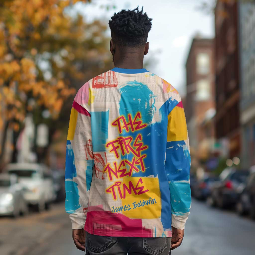 James Baldwin Long Sleeve Shirt Colorful Graffiti Style Portrait The Fire Next Time Text Bold Civil Rights Tribute - Wonder Print Shop