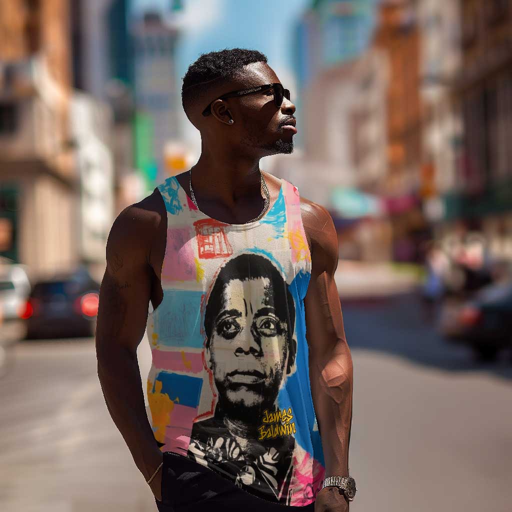 James Baldwin Men Tank Top Colorful Graffiti Style Portrait The Fire Next Time Text Bold Civil Rights Tribute - Wonder Print Shop