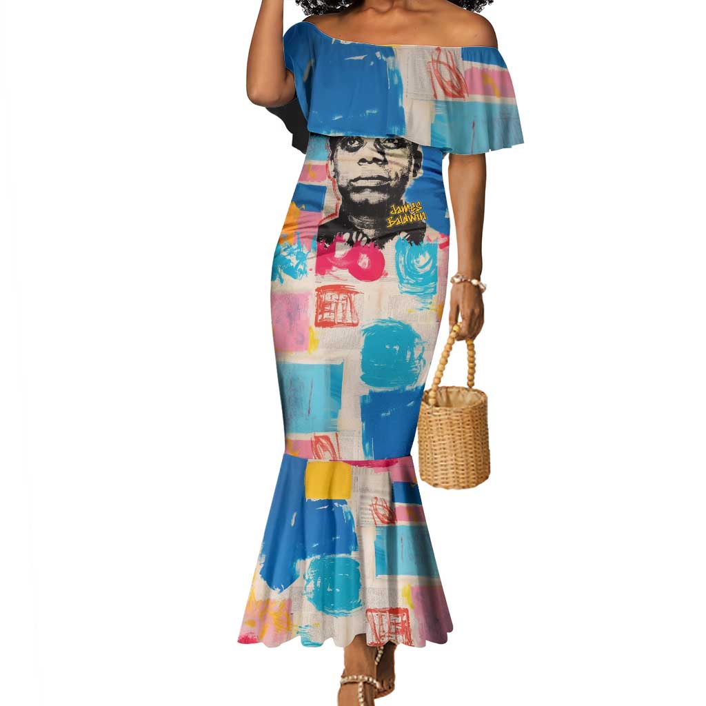 James Baldwin Mermaid Dress Colorful Graffiti Style Portrait The Fire Next Time Text Bold Civil Rights Tribute TS04
