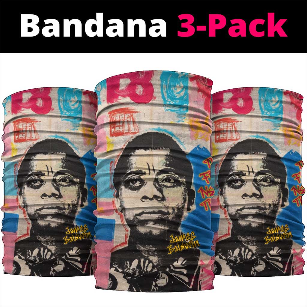 James Baldwin Neck Gaiter Colorful Graffiti Style Portrait The Fire Next Time Text Bold Civil Rights Tribute - Wonder Print Shop