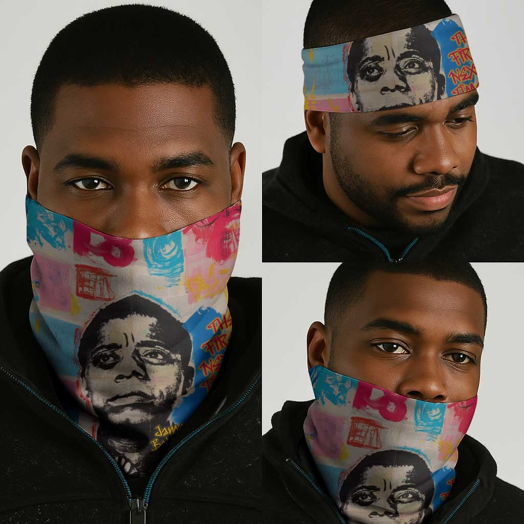 James Baldwin Neck Gaiter Colorful Graffiti Style Portrait The Fire Next Time Text Bold Civil Rights Tribute - Wonder Print Shop