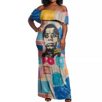 James Baldwin Off Shoulder Maxi Dress Colorful Graffiti Style Portrait The Fire Next Time Text Bold Civil Rights Tribute - Wonder Print Shop