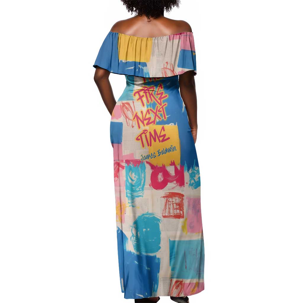 James Baldwin Off Shoulder Maxi Dress Colorful Graffiti Style Portrait The Fire Next Time Text Bold Civil Rights Tribute - Wonder Print Shop