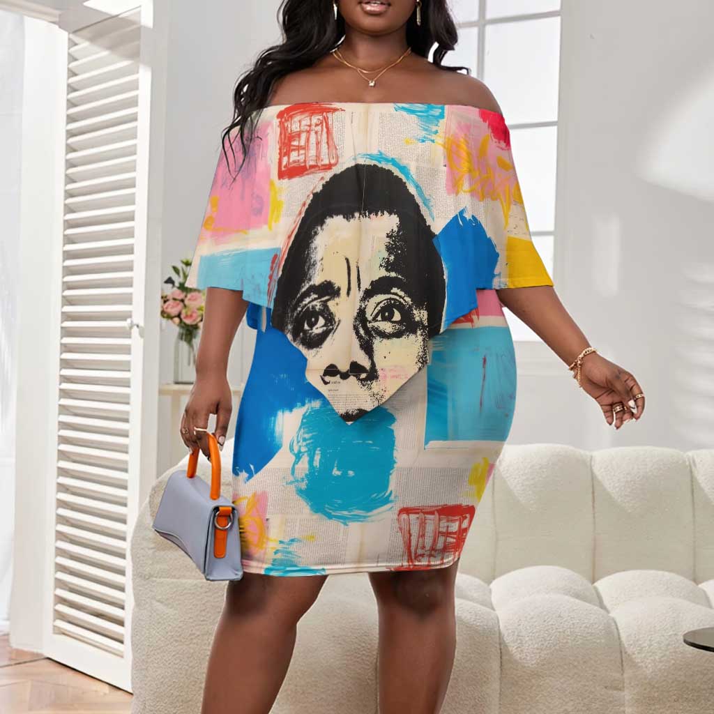 James Baldwin Off Shoulder Short Dress Colorful Graffiti Style Portrait The Fire Next Time Text Bold Civil Rights Tribute - Wonder Print Shop