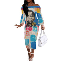 James Baldwin Off The Shoulder Long Sleeve Dress Colorful Graffiti Style Portrait The Fire Next Time Text Bold Civil Rights Tribute - Wonder Print Shop