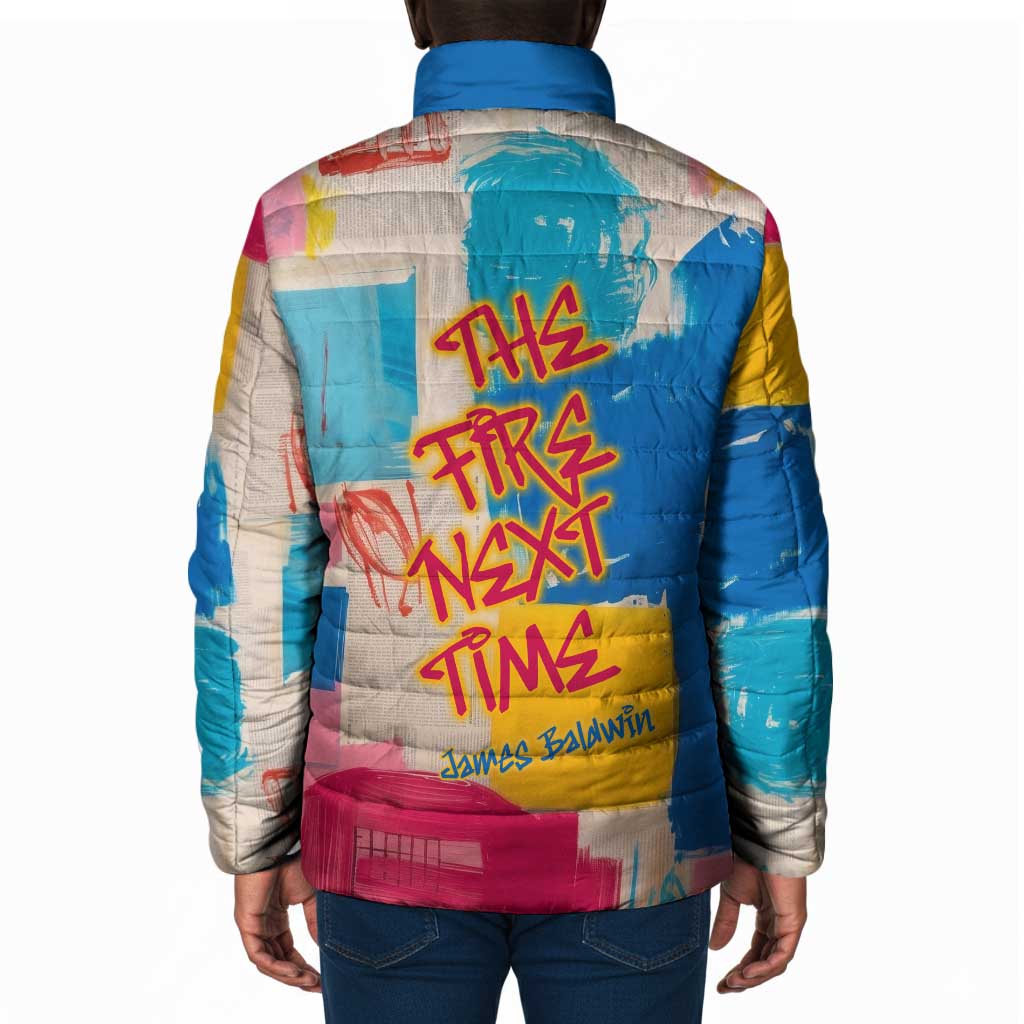 James Baldwin Padded Jacket Colorful Graffiti Style Portrait The Fire Next Time Text Bold Civil Rights Tribute - Wonder Print Shop