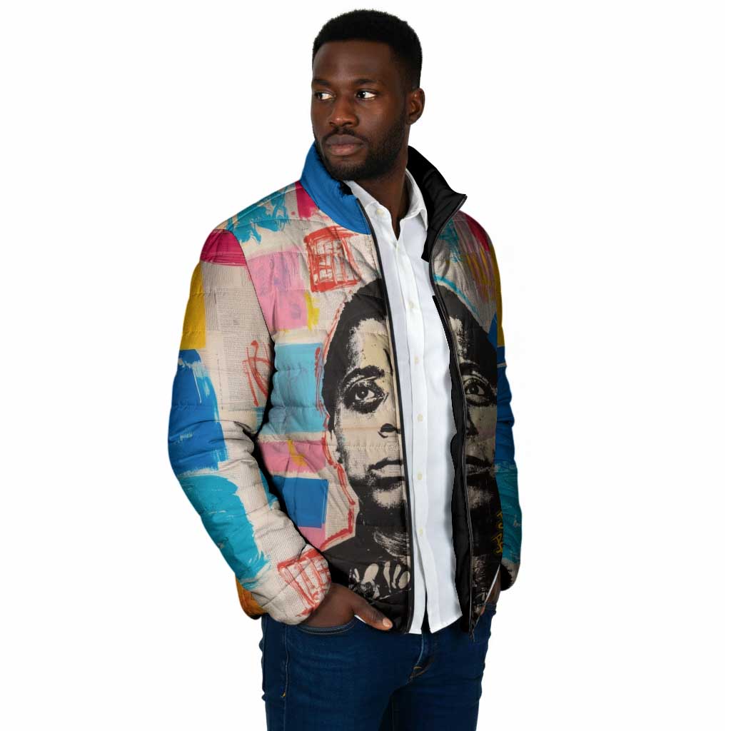 James Baldwin Padded Jacket Colorful Graffiti Style Portrait The Fire Next Time Text Bold Civil Rights Tribute - Wonder Print Shop