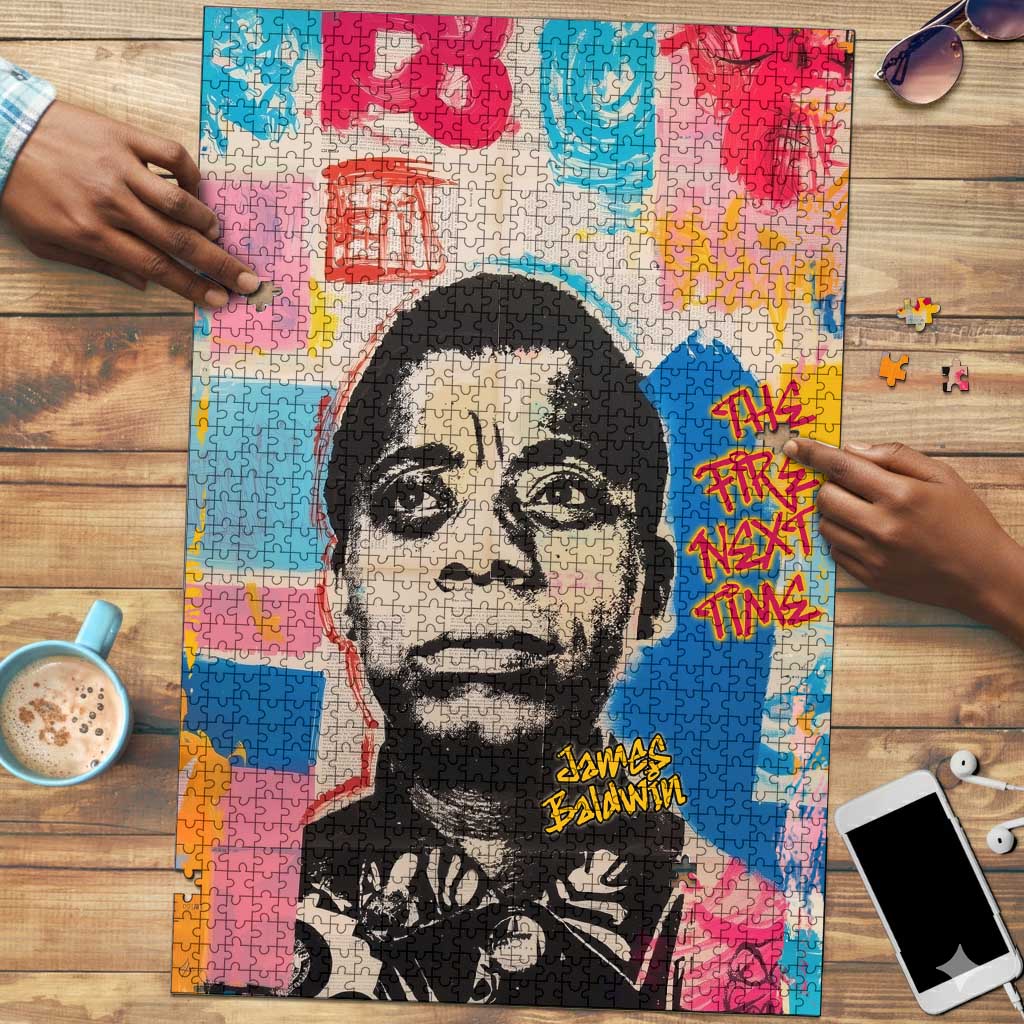James Baldwin Puzzle Colorful Graffiti Style Portrait The Fire Next Time Text Bold Civil Rights Tribute - Wonder Print Shop