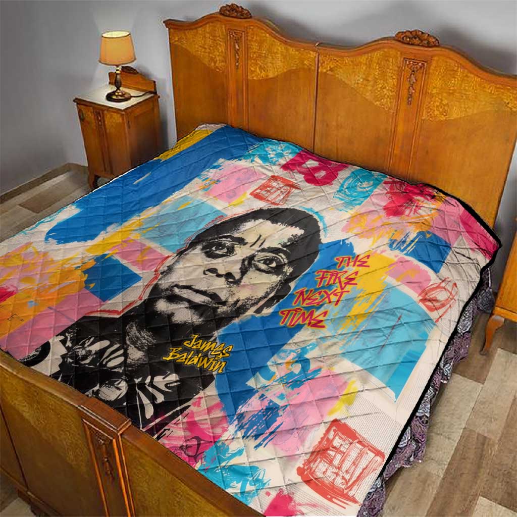 James Baldwin Quilt Colorful Graffiti Style Portrait The Fire Next Time Text Bold Civil Rights Tribute - Wonder Print Shop