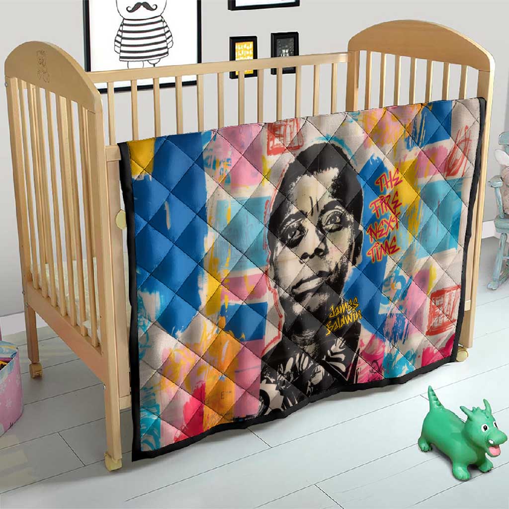 James Baldwin Quilt Colorful Graffiti Style Portrait The Fire Next Time Text Bold Civil Rights Tribute - Wonder Print Shop