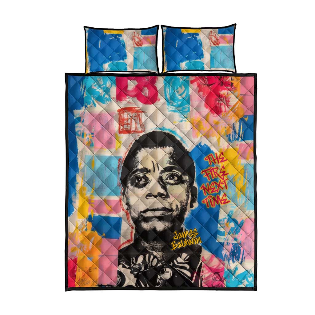 James Baldwin Quilt Bed Set Colorful Graffiti Style Portrait The Fire Next Time Text Bold Civil Rights Tribute - Wonder Print Shop