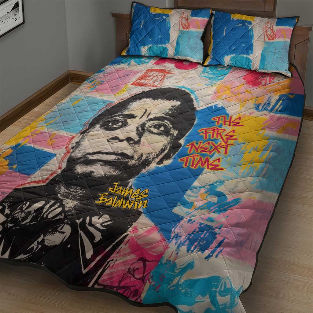 James Baldwin Quilt Bed Set Colorful Graffiti Style Portrait The Fire Next Time Text Bold Civil Rights Tribute - Wonder Print Shop