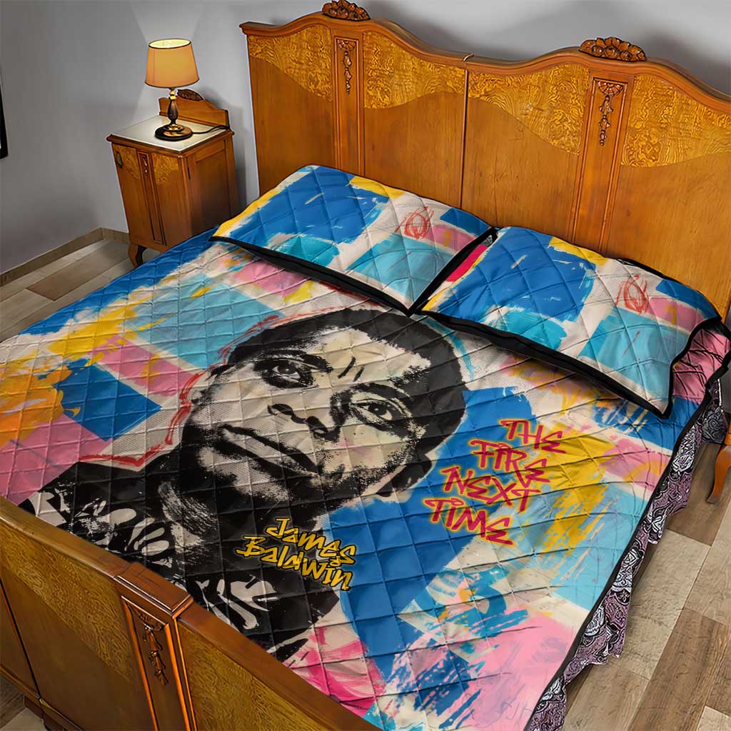 James Baldwin Quilt Bed Set Colorful Graffiti Style Portrait The Fire Next Time Text Bold Civil Rights Tribute - Wonder Print Shop