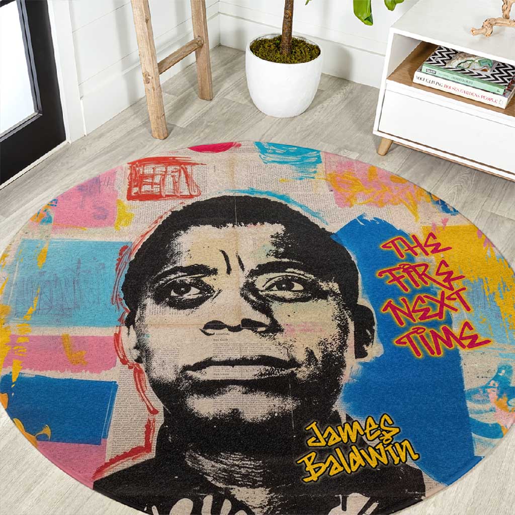 James Baldwin Round Carpet Colorful Graffiti Style Portrait The Fire Next Time Text Bold Civil Rights Tribute - Wonder Print Shop