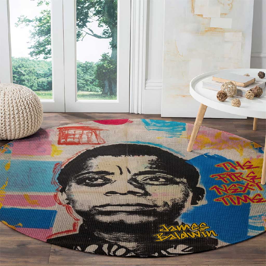 James Baldwin Round Carpet Colorful Graffiti Style Portrait The Fire Next Time Text Bold Civil Rights Tribute - Wonder Print Shop