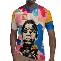 James Baldwin Rugby Jersey Colorful Graffiti Style Portrait The Fire Next Time Text Bold Civil Rights Tribute TS04