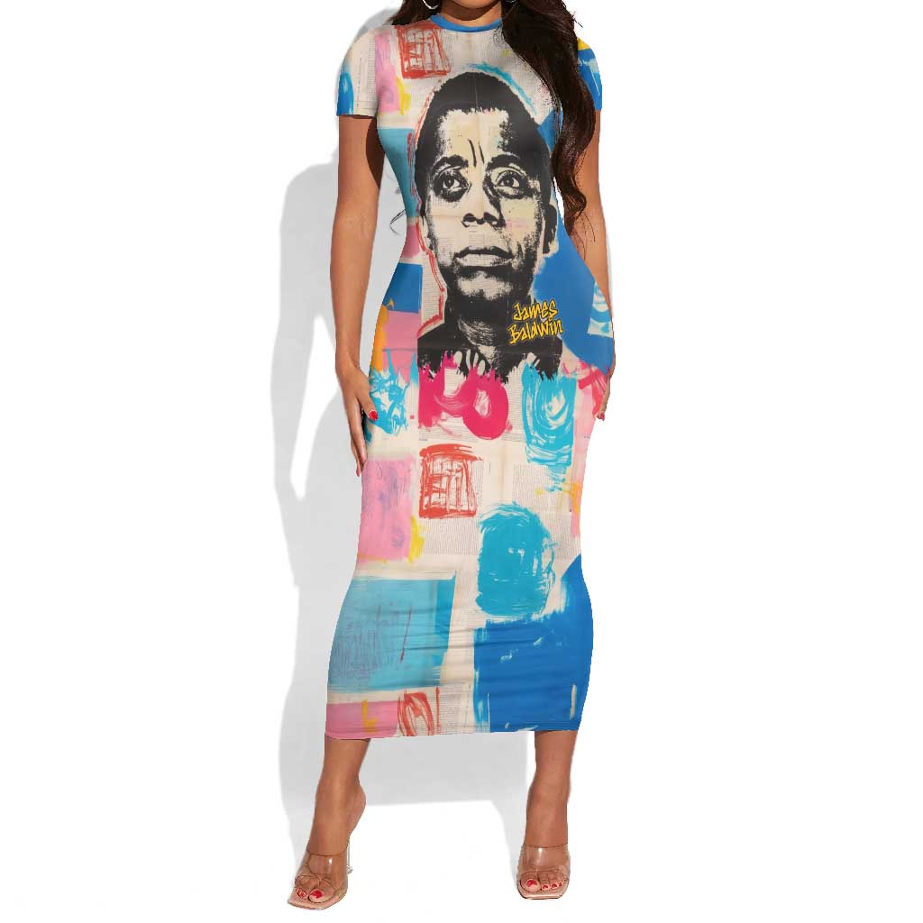 James Baldwin Short Sleeve Bodycon Dress Colorful Graffiti Style Portrait The Fire Next Time Text Bold Civil Rights Tribute TS04
