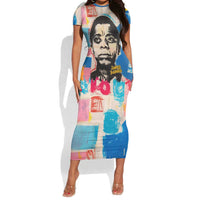 James Baldwin Short Sleeve Bodycon Dress Colorful Graffiti Style Portrait The Fire Next Time Text Bold Civil Rights Tribute TS04
