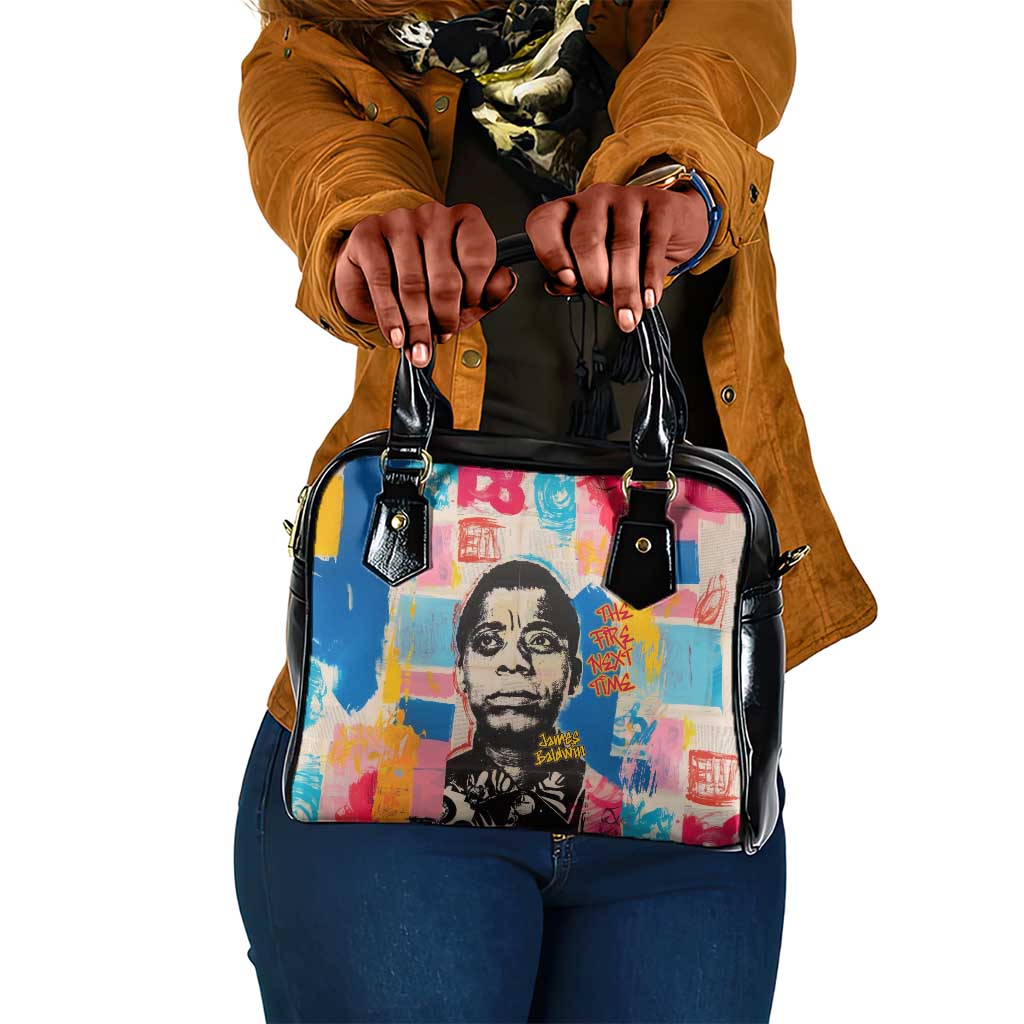 James Baldwin Shoulder Handbag Colorful Graffiti Style Portrait The Fire Next Time Text Bold Civil Rights Tribute - Wonder Print Shop
