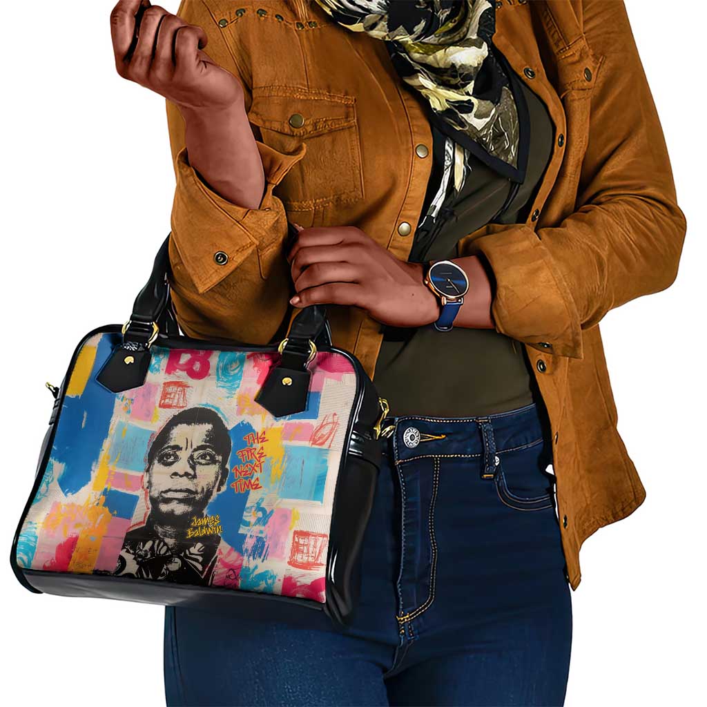 James Baldwin Shoulder Handbag Colorful Graffiti Style Portrait The Fire Next Time Text Bold Civil Rights Tribute - Wonder Print Shop