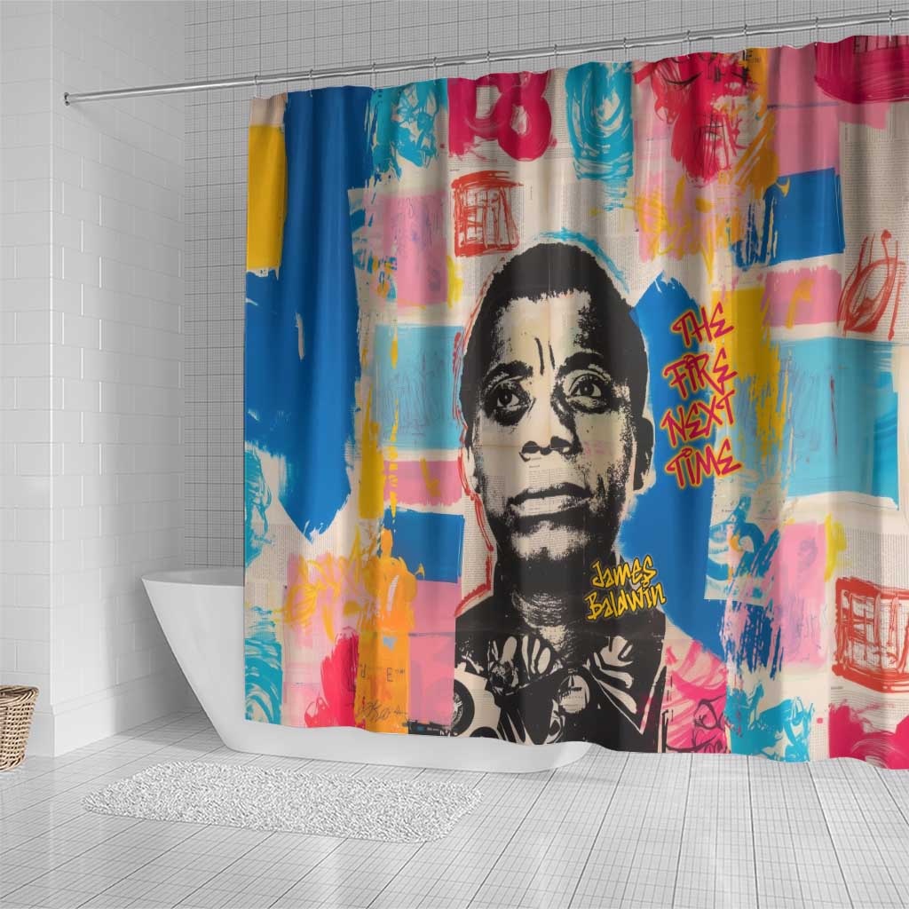 James Baldwin Shower Curtain Colorful Graffiti Style Portrait The Fire Next Time Text Bold Civil Rights Tribute - Wonder Print Shop