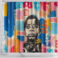James Baldwin Shower Curtain Colorful Graffiti Style Portrait The Fire Next Time Text Bold Civil Rights Tribute - Wonder Print Shop