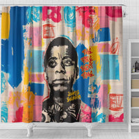 James Baldwin Shower Curtain Colorful Graffiti Style Portrait The Fire Next Time Text Bold Civil Rights Tribute - Wonder Print Shop