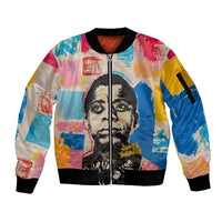 James Baldwin Sleeve Zip Bomber Jacket Colorful Graffiti Style Portrait The Fire Next Time Text Bold Civil Rights Tribute - Wonder Print Shop
